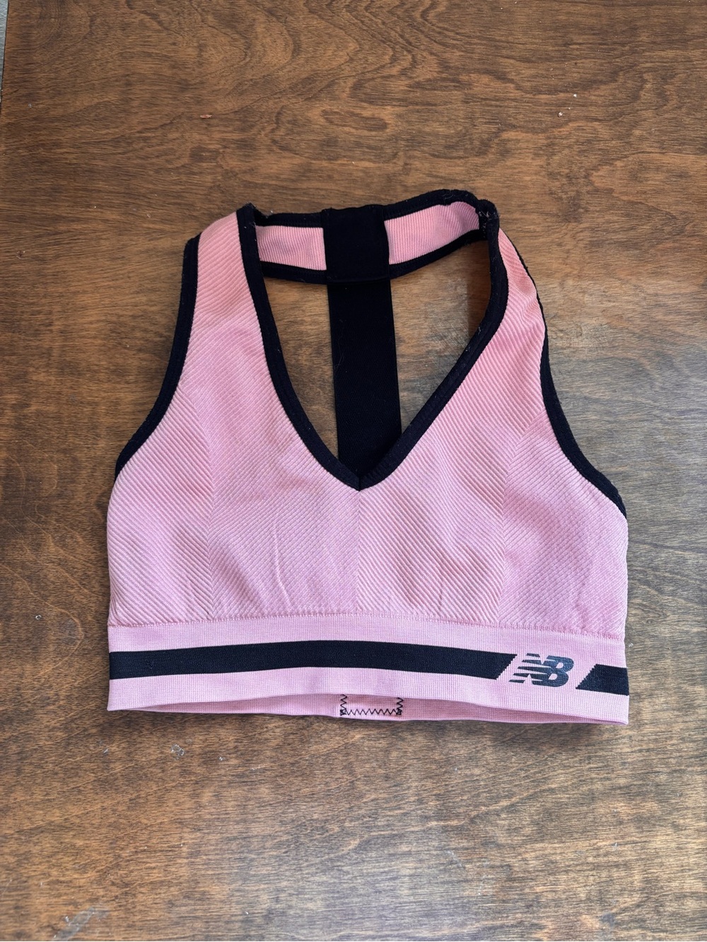 New Balance Rose Pink with Black Trim Racerback Sports Bra